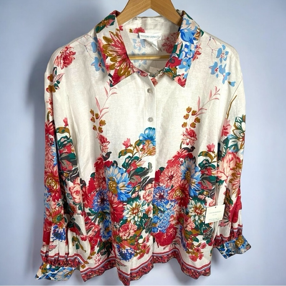 Cynthia Rowley Long sleeve Button Front‎ Floral Print Top